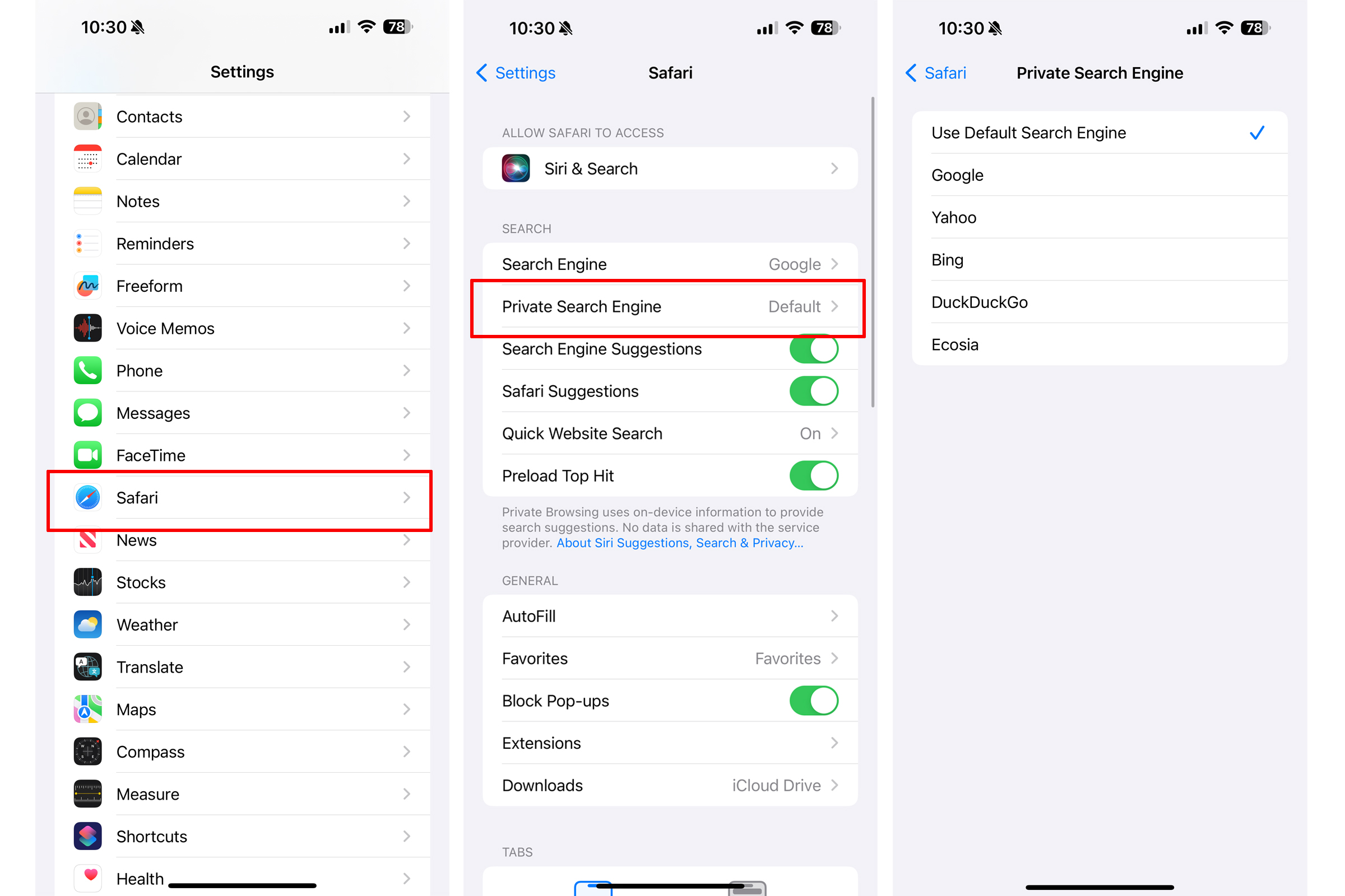 iOS 17 Private Browsing settings